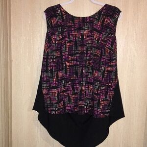 sejour Sleeveless Plus Size Vibrant Multi color front w/ Black Back Blouse 22